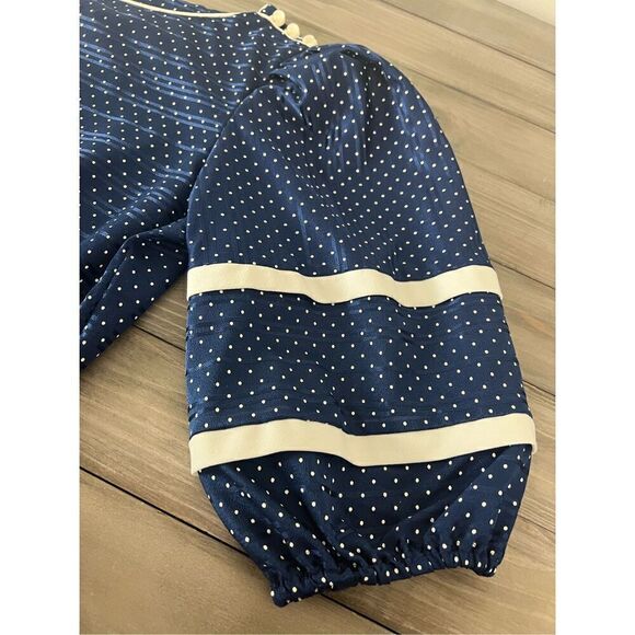 Just Ducky Navy Blue Polka Dot Semi Sheer Vintage Dress‎ Made in USA 🇺🇸 - Picture 5 of 7